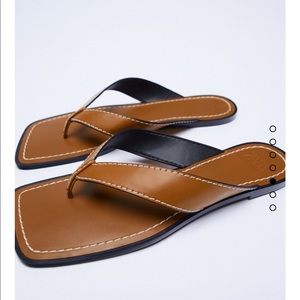 Zara brown leather flip flops